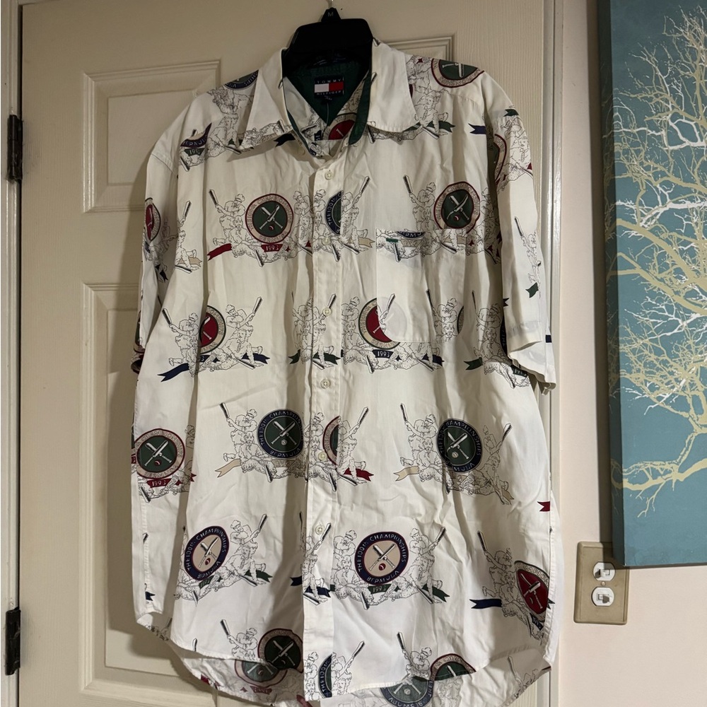 Tommy Hilfiger White and Green Graphic Shirt